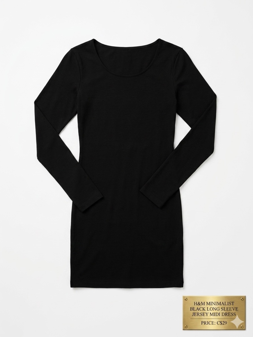 H&M Minimalist Black Long Sleeve Jersey Midi Dress XS EUC FALL